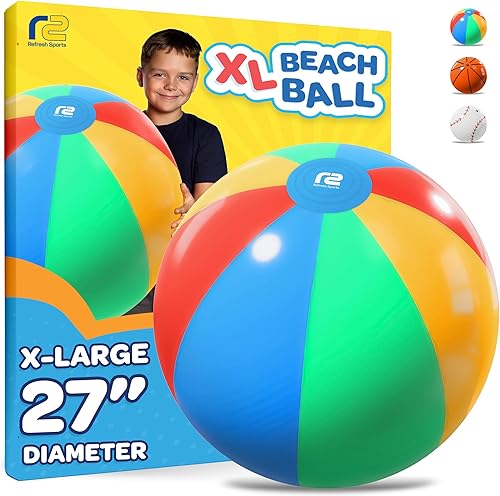 Large Beach Ball - New 8-Panel Design for Enhanced Durability and Ultra Round Shape - Best Big Beach Ball For Kids & Adults - 3X Thickness Material