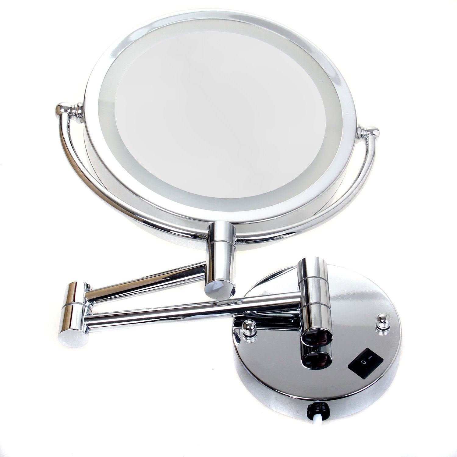 TUKA 8,5 Pouces LED Maquillage Miroir Mural 10X grossissant, Réel Métal Chromé, Double Visage Cosmétique Rasage Tournant Miroir Lumineux Extension Pliant, chromage, TKD3129-10x