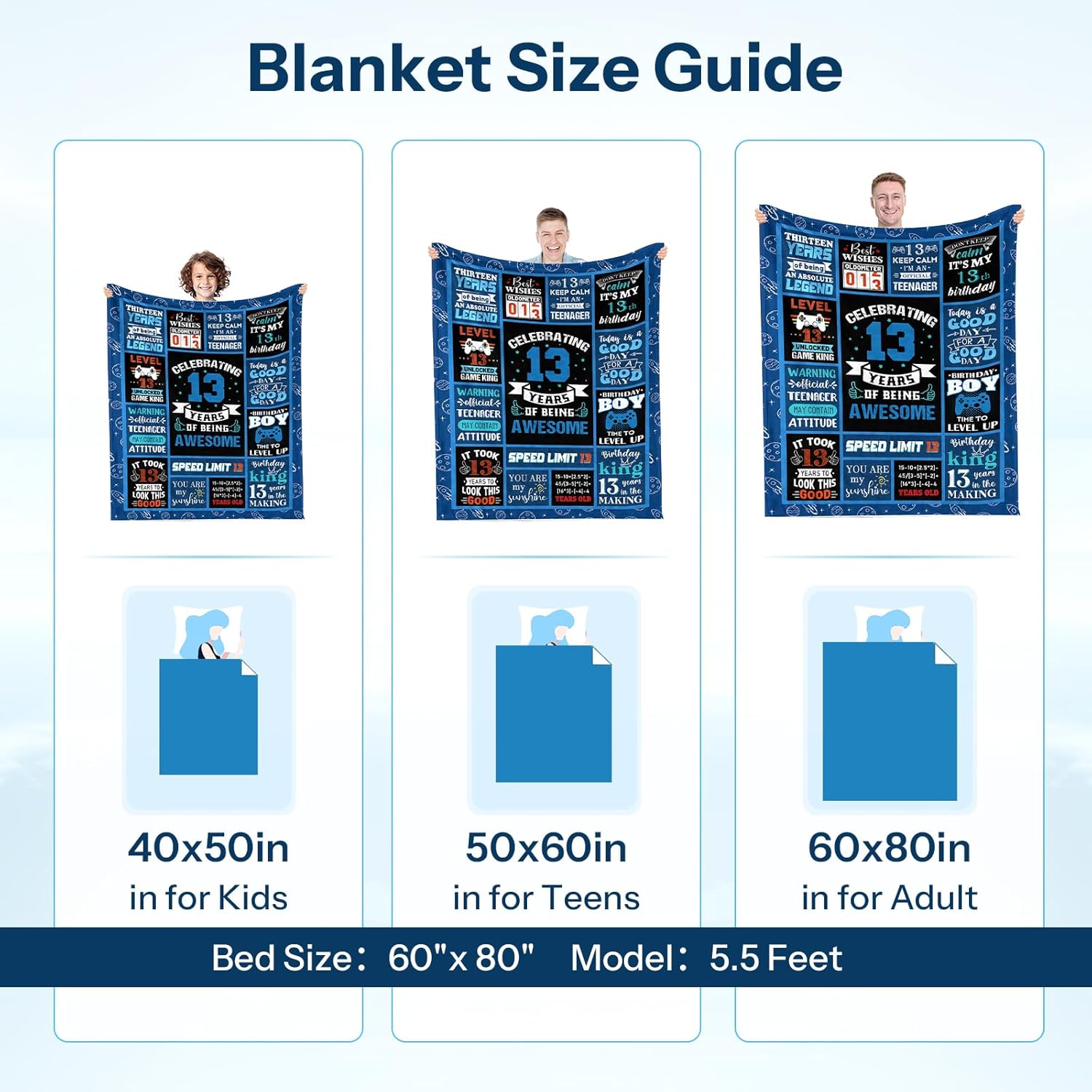 13 Year Old Boy Gifts, Birthday Gifts for 13 Year Old Boy, Happy 13th Birthday Boys Blanket 60"x50", 13th Birthday Decorations for Boys - Image 6