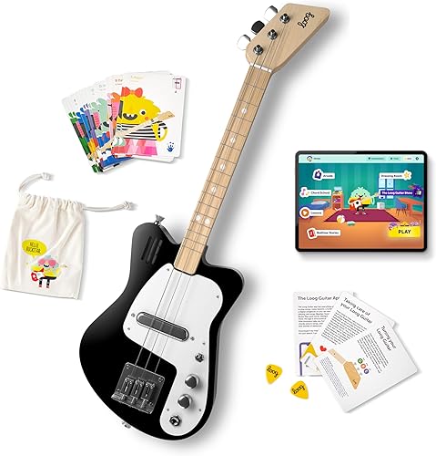 Vista 13 de Loog Mini guitarra eléctrica para niños para principiantes, amplificador integrado a partir de 3 años, aplicación de aprendizaje y lecciones Rojo