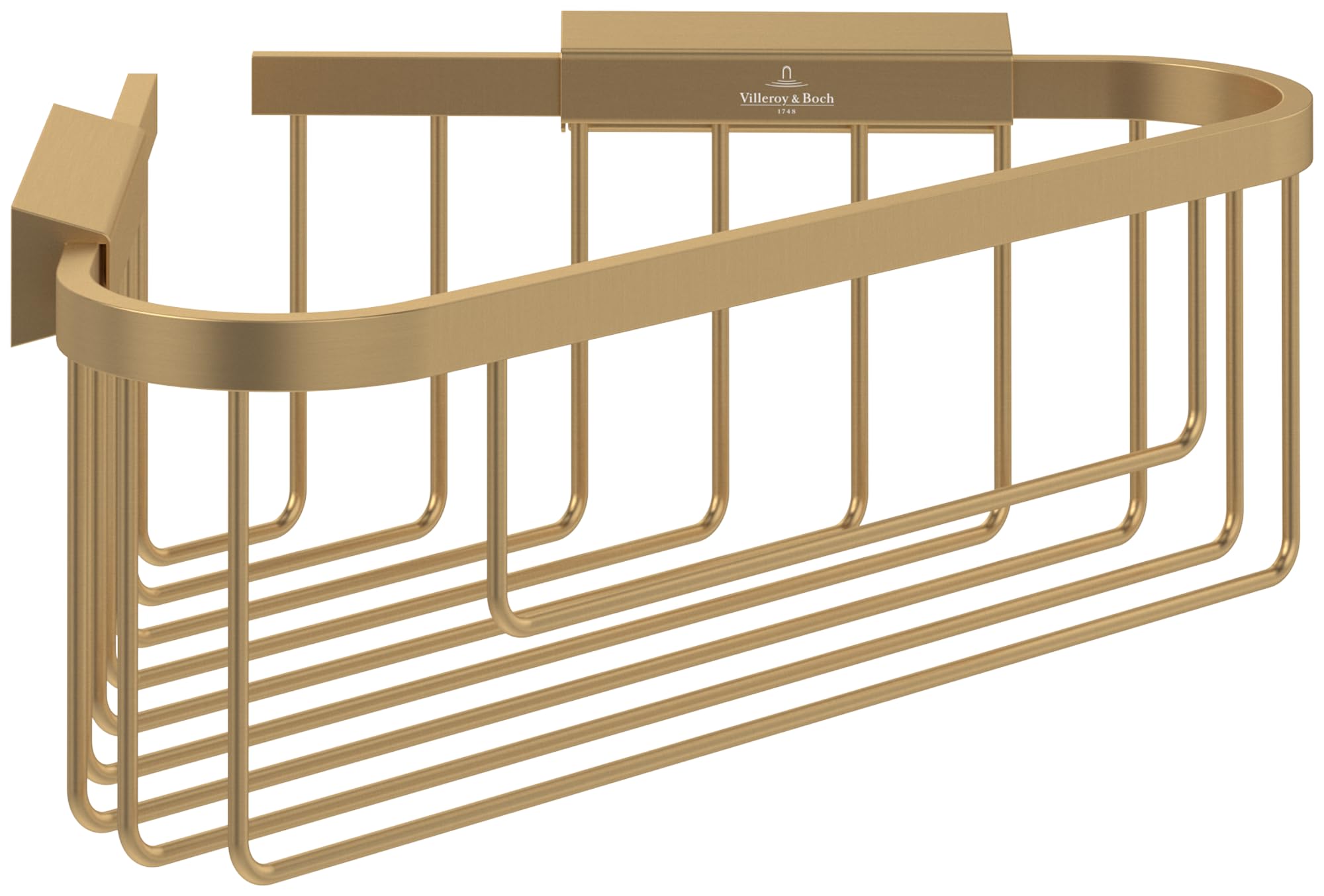 Villeroy & Boch Elements - Tender corner shower basket, storage for wall installation, shelf made from zinc, 260 x 206 x 82 mm, Brushed Gold