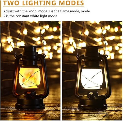 Miniatura 2 de Linterna solar de llama parpadeante impermeable al aire libre: paquete de 2 faroles solares de llama bailarina, linternas colgantes rústicas,