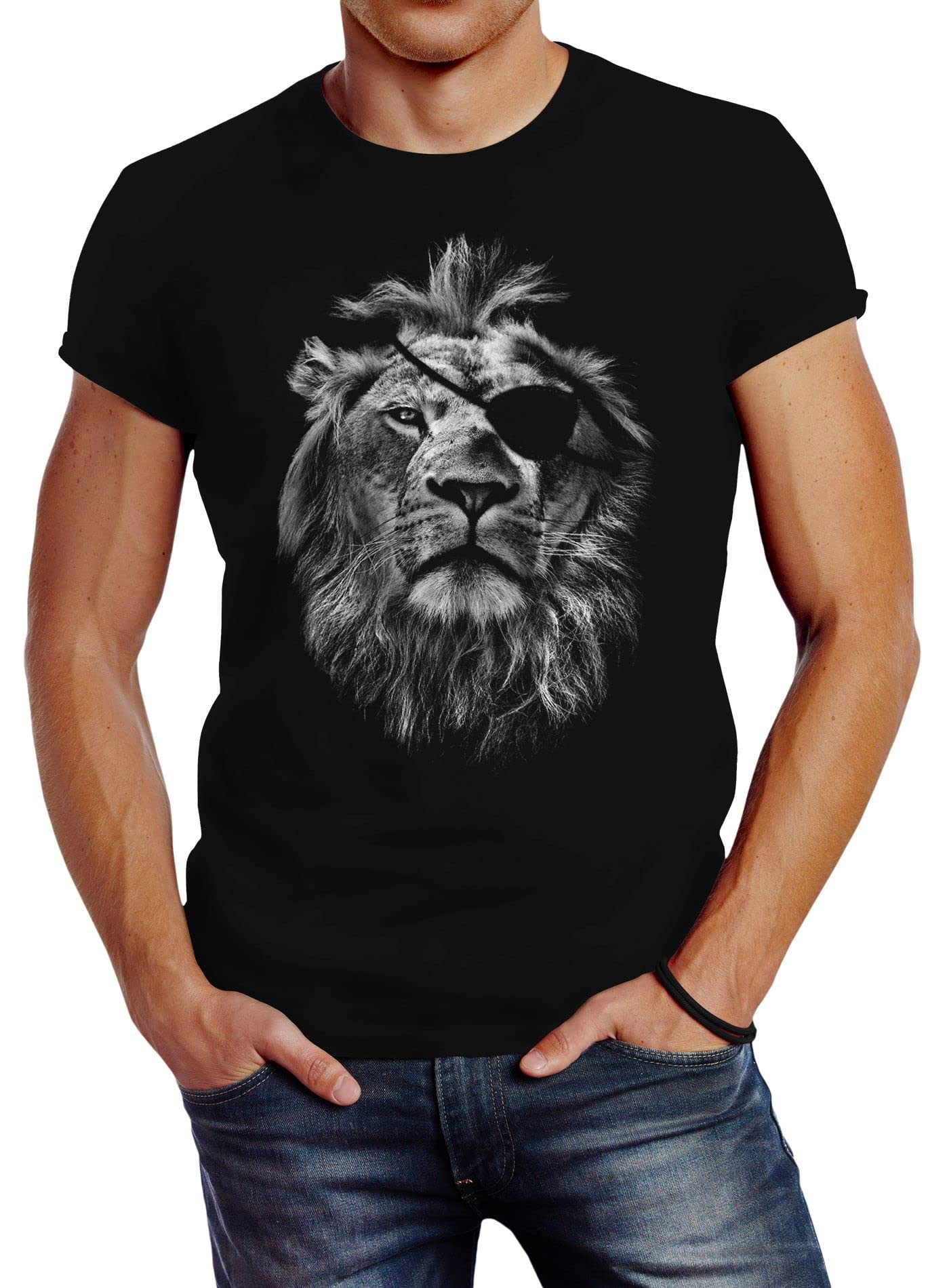 Neverless Cooles Herren T-Shirt Löwe Print Aufdruck Motiv Slim Fit Sommermode TrendsSlim Fit