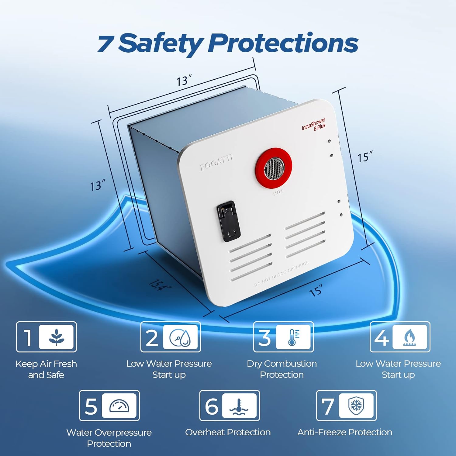 RV Tankless Water Heater, FOGATTI 2.9 GPM, 55000 BTU Hot Water Heater with 15 x 15 Inches White Door, Remote Control Included, InstaShower 8 Plus (Gen2) : Everything Else