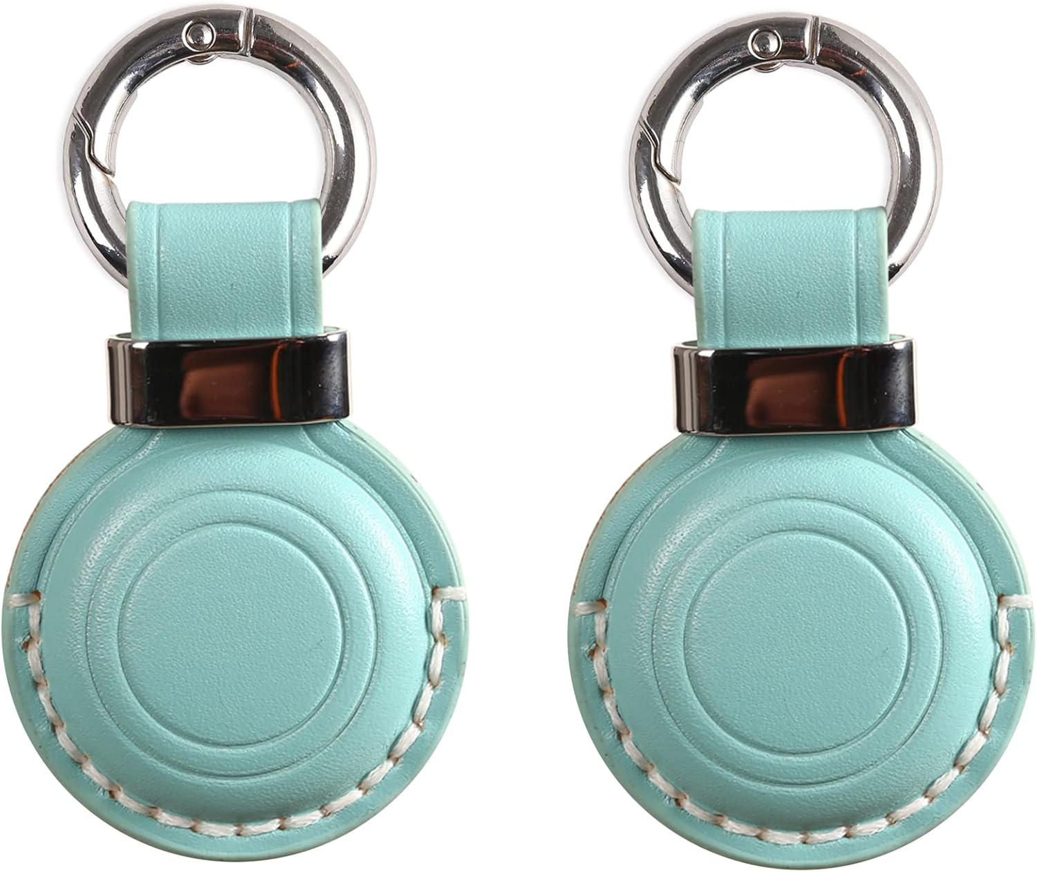 2 Pack KEEPXYZ Genuine Leather Keychain Holder Compatible with Airtag, Secure for Air Tag Keychain Holder Case Cover Key Chain Ring Accessories - Cyan V2.0