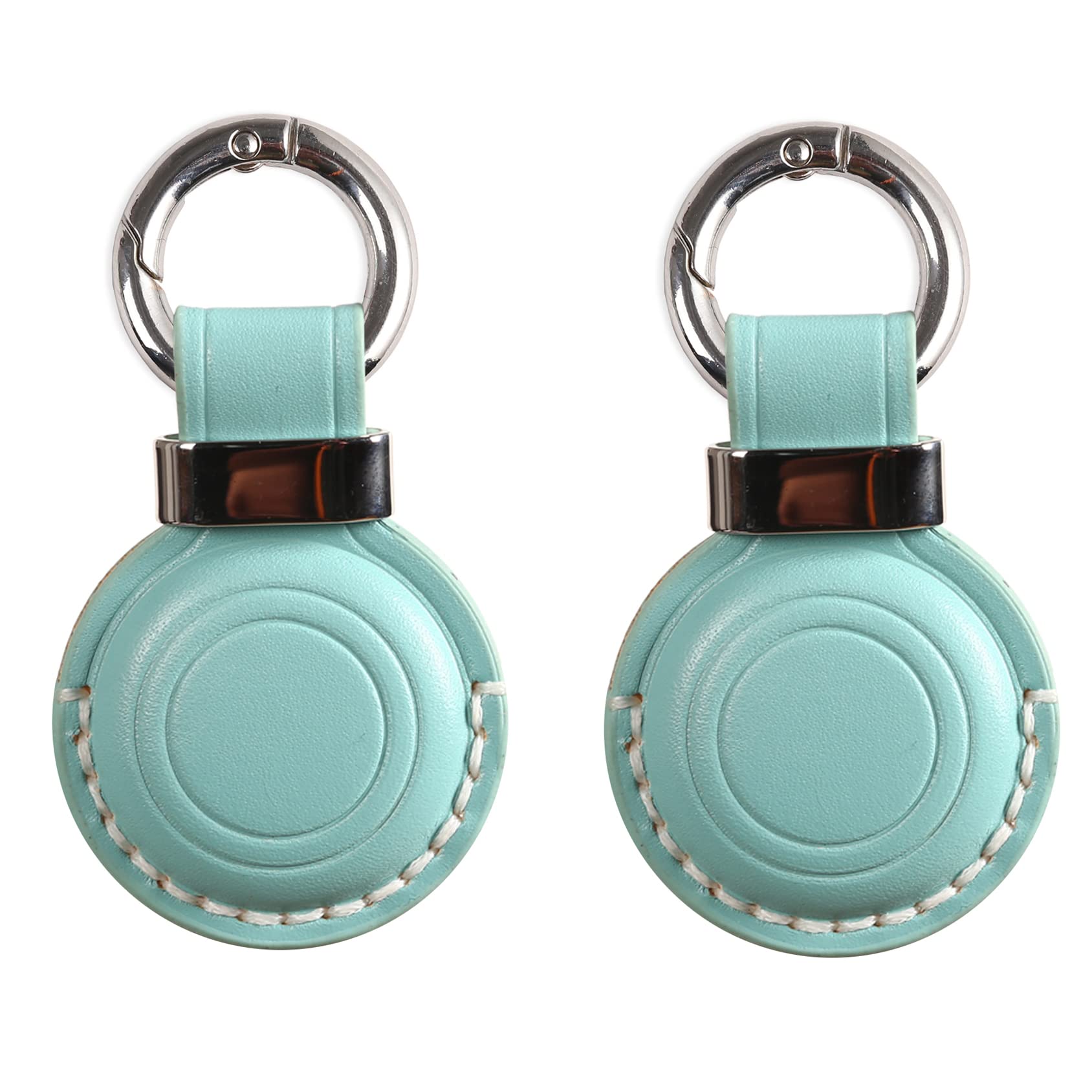 2 Pack KEEPXYZ Genuine Leather Keychain Holder Compatible with Airtag, Secure for Air Tag Keychain Holder Case Cover Key Chain Ring Accessories - Cyan