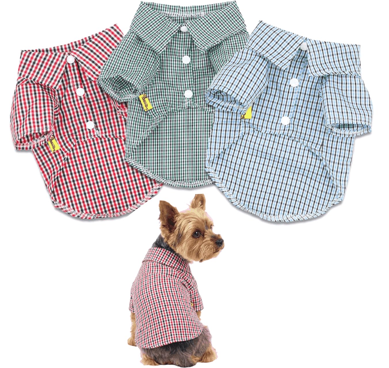 DroolingDog 3 Pack Plaid Extra Small Dog Tee Shirt XS Puppy Button Up Shirts Polo T Shirts Small Dogs Clothes Breathable Summer Tshirts, XS