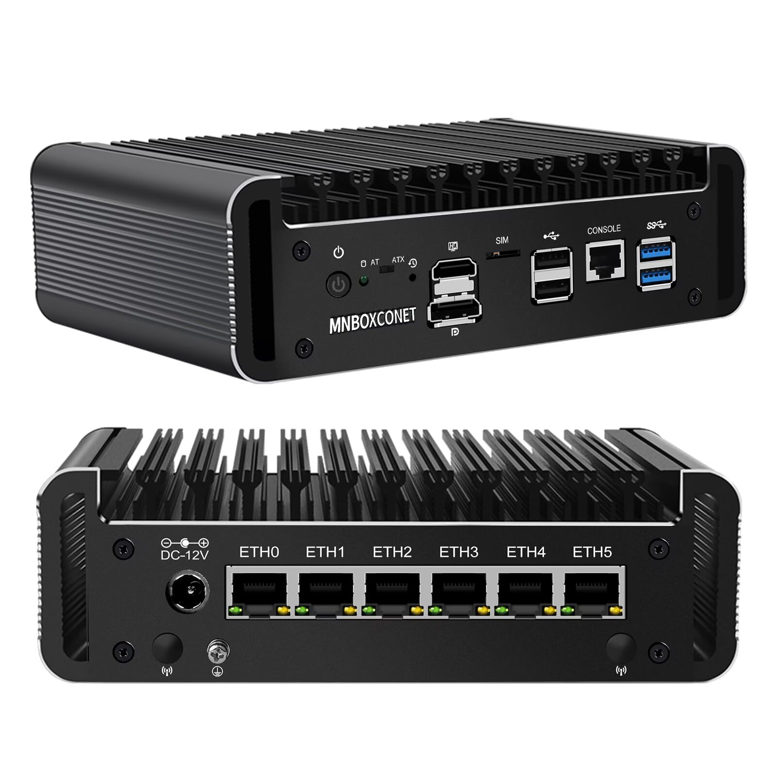Mini PC Firewall sans Ventilateur J6413 Micro Application Computer Hardware, 6 x 2.5 GbE LAN, DDR4 8GB RAM 256GB SSD, 7 Pin SATA3.0, HD DP Display, Sim Slot, Console AES-NI