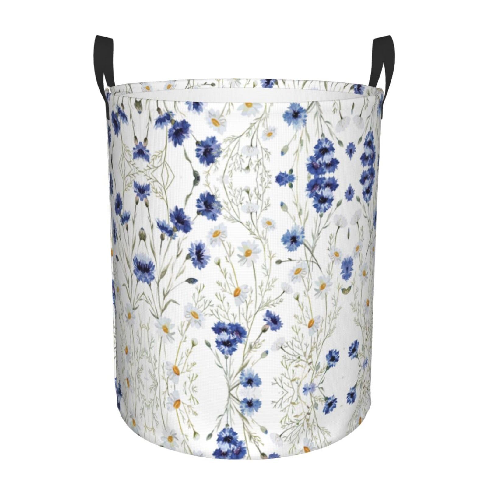 S Collapsible Round Flowers and Cornflowers Daisies Print Laundry Hamper