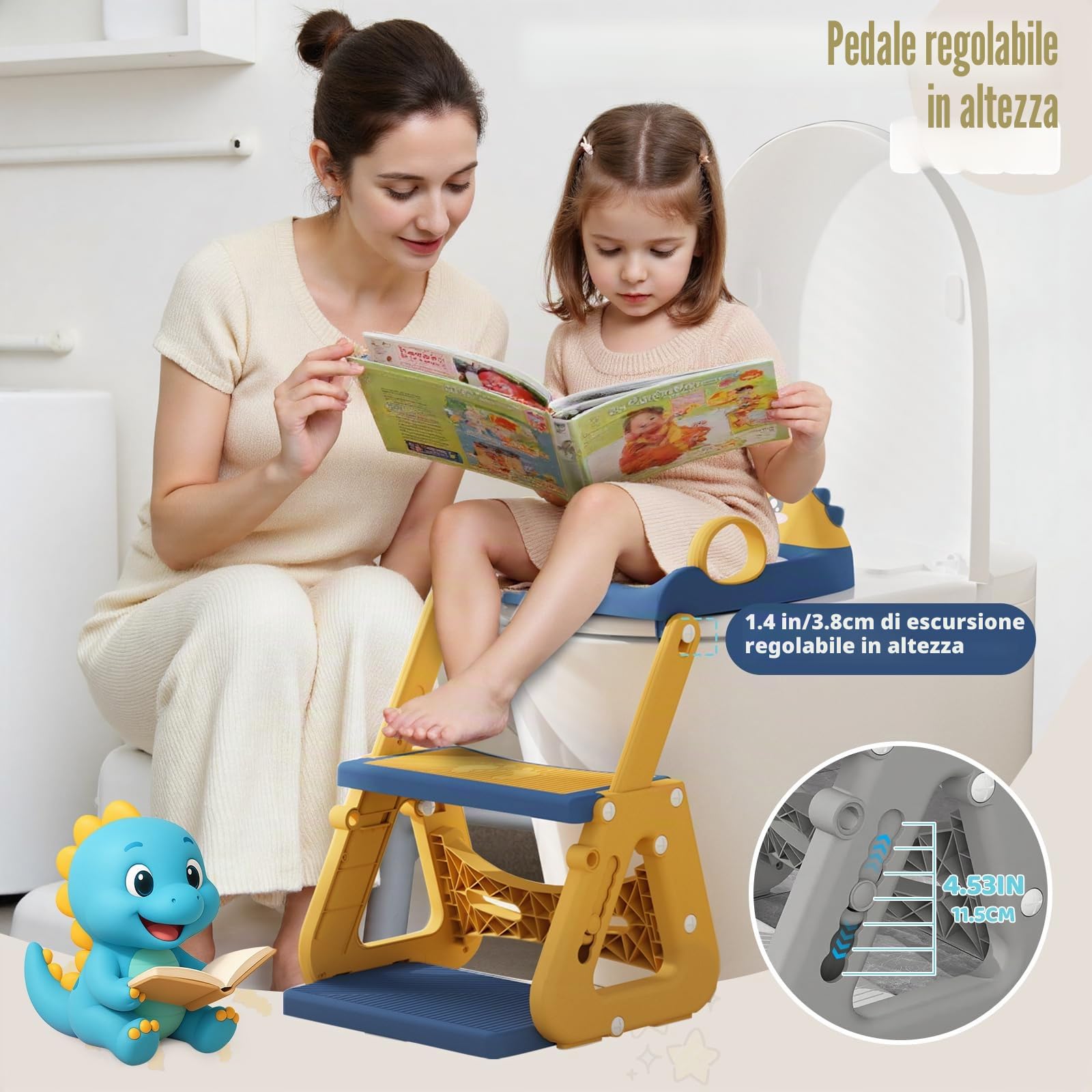Riduttore Wc Bambini con Scaletta, 2 In 1 Scaletta Wc Per Water Bambini con Struttura a Triangolo, Paraspruzzi Estesi Regolabile e Pieghevole Sgabello Antiscivolo, Adattatore per Bambino e Cuscino