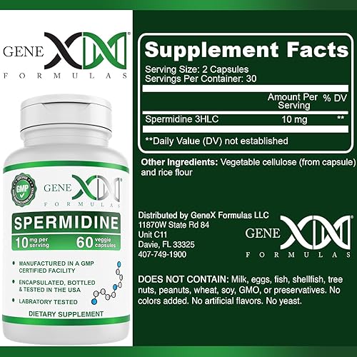 Miniatura 3 de GENEX Suplemento de espermidina de 10 mg para un envejecimiento saludable y renovación celular, vegano, sin OMG, sin gluten (paquete de 3)