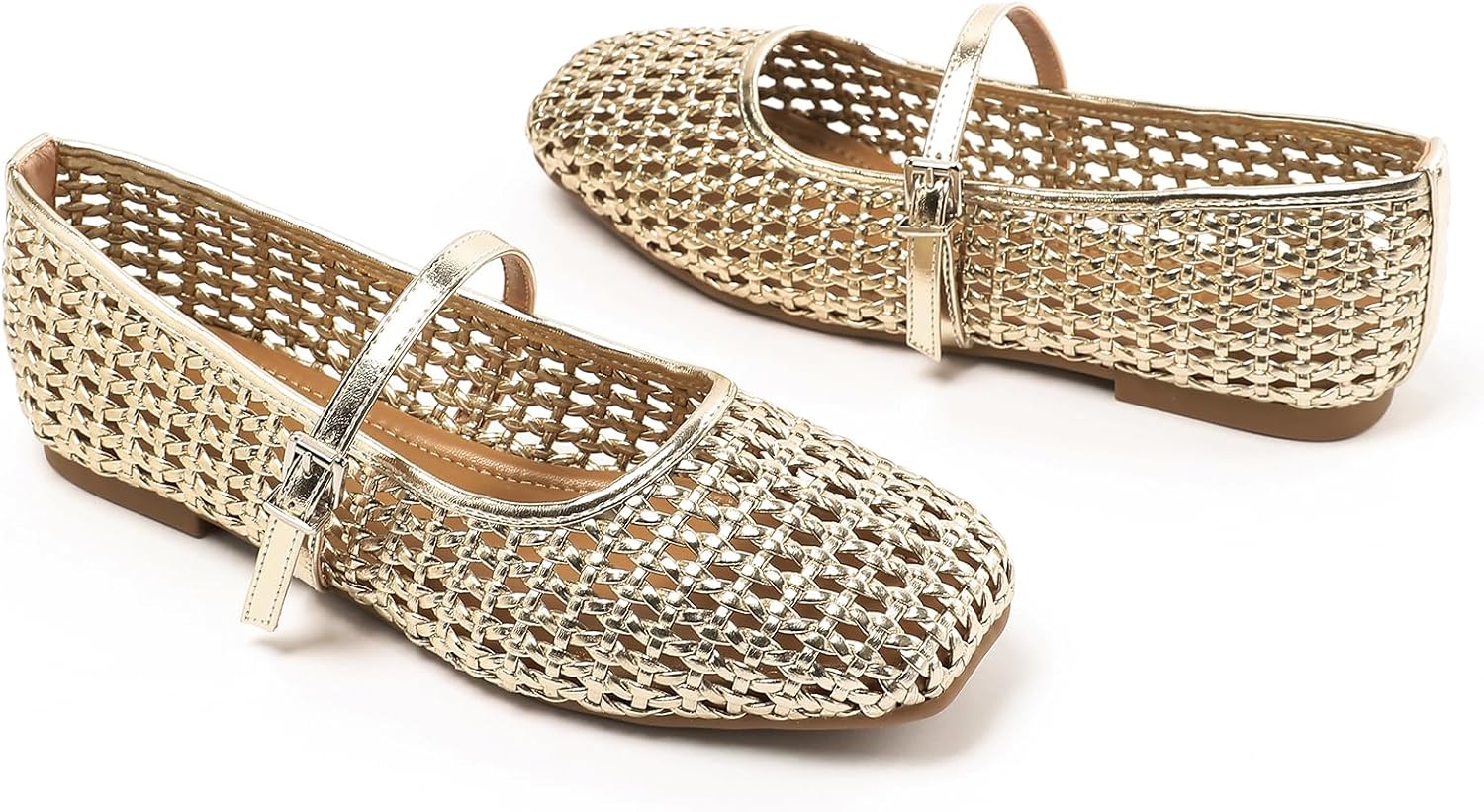 Women's Mesh Mary Jane Ballet Flats Square Toe Slip On Breathable Comfortable Dressy Casual Walking Shoes