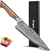 Vista 1 de KINGOD VG10 - Juego de cuchillos de cocina de Damasco, núcleo de acero japonés de 8 pulgadas, cuchillo de chef afilado, mango ergonómico, cuchillo