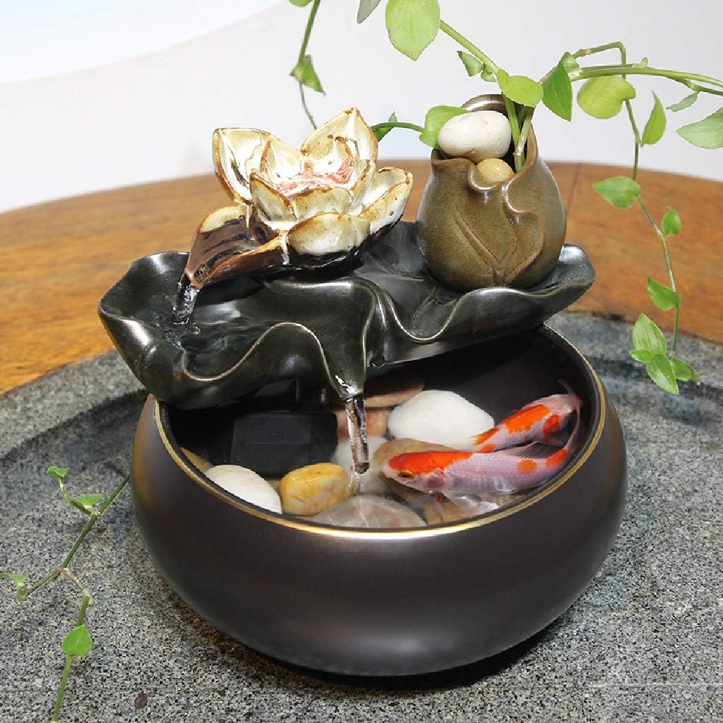 Lotus Leaf Fountain Waterfall Fish Tank Ceramic Vintage House Zen Indoor Table Top Water Fountain for Table Desk Office Black 171716cm