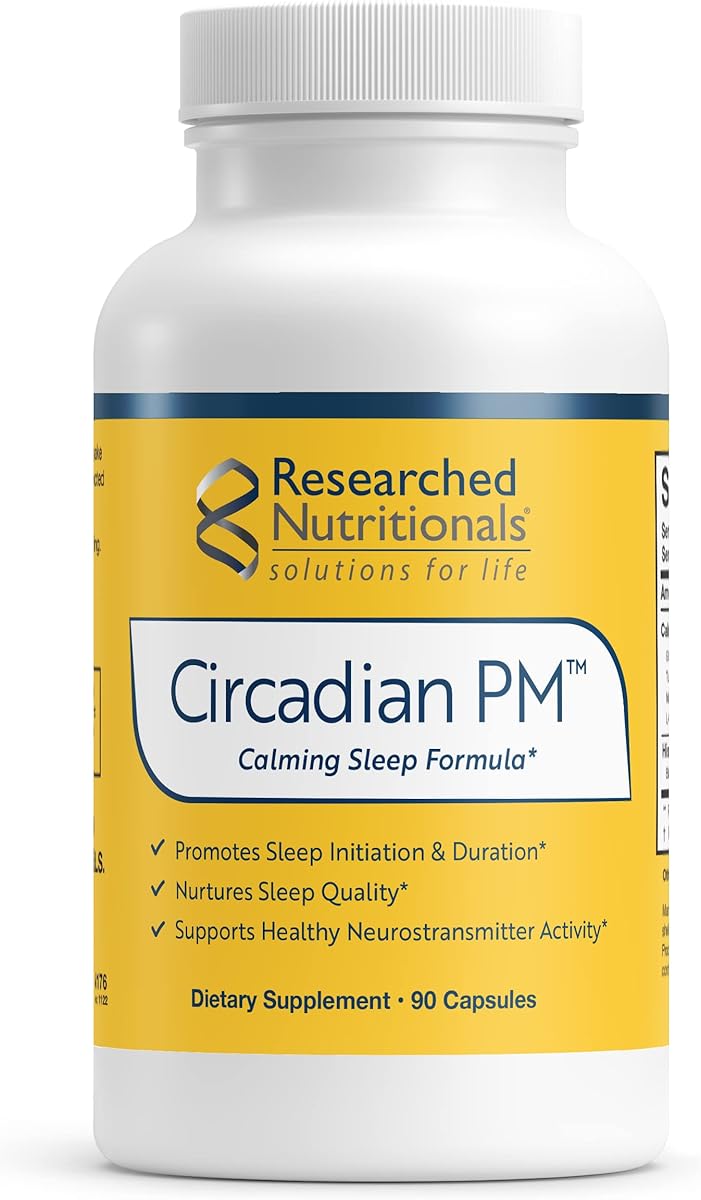 Researched Nutritionals Circadian PM - Promotes a Healthy Nervous System, Histamine Response & Peaceful Nights with L Theanine, 5 HTP, Valerian Root & GABA Supplements (90 Capsules)
