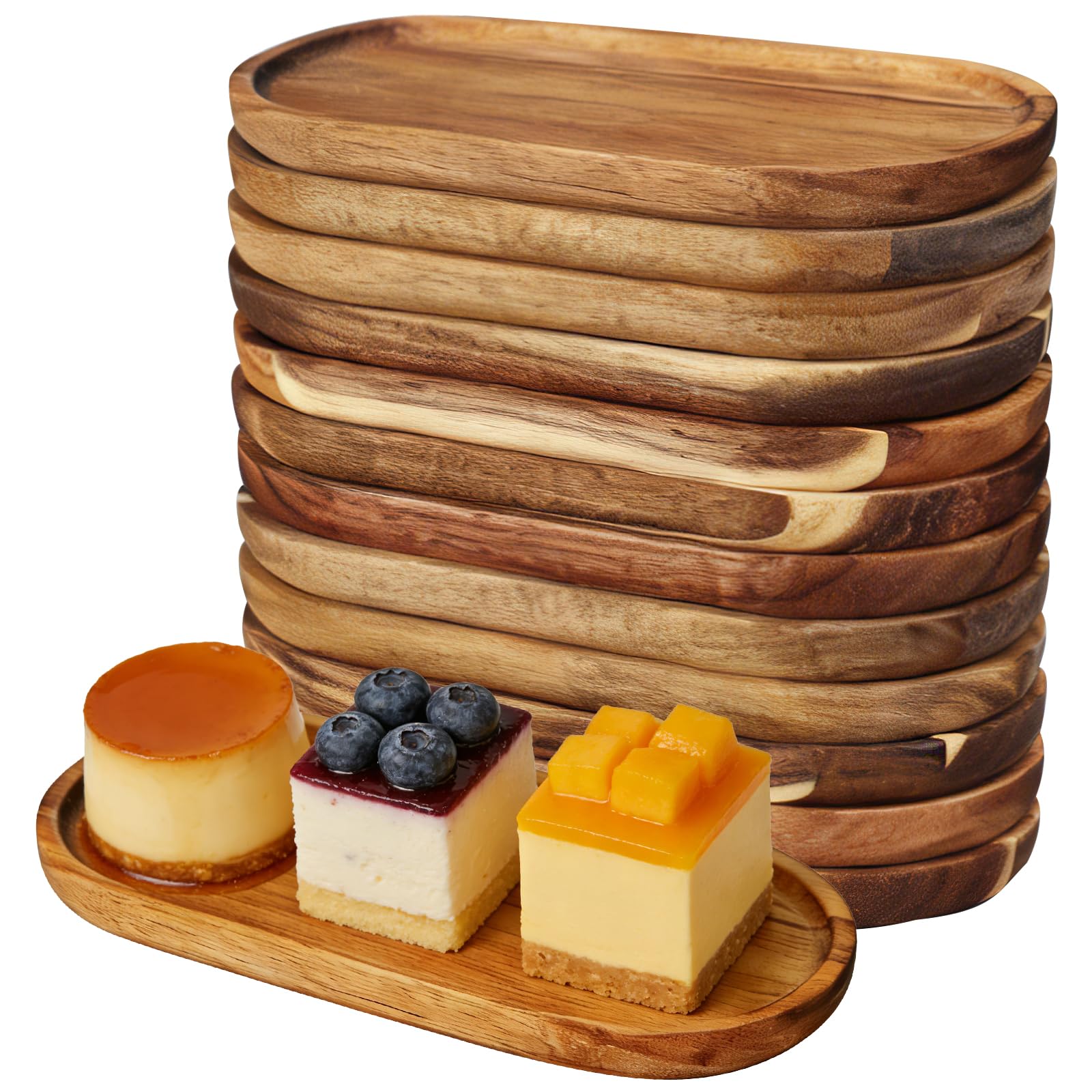 Confezione da 12 vassoi da portata ovali in legno di acacia, piatti da portata in legno, piatti per formaggi in legno, per salumi, dessert, snack, pane, antipasti di frutta