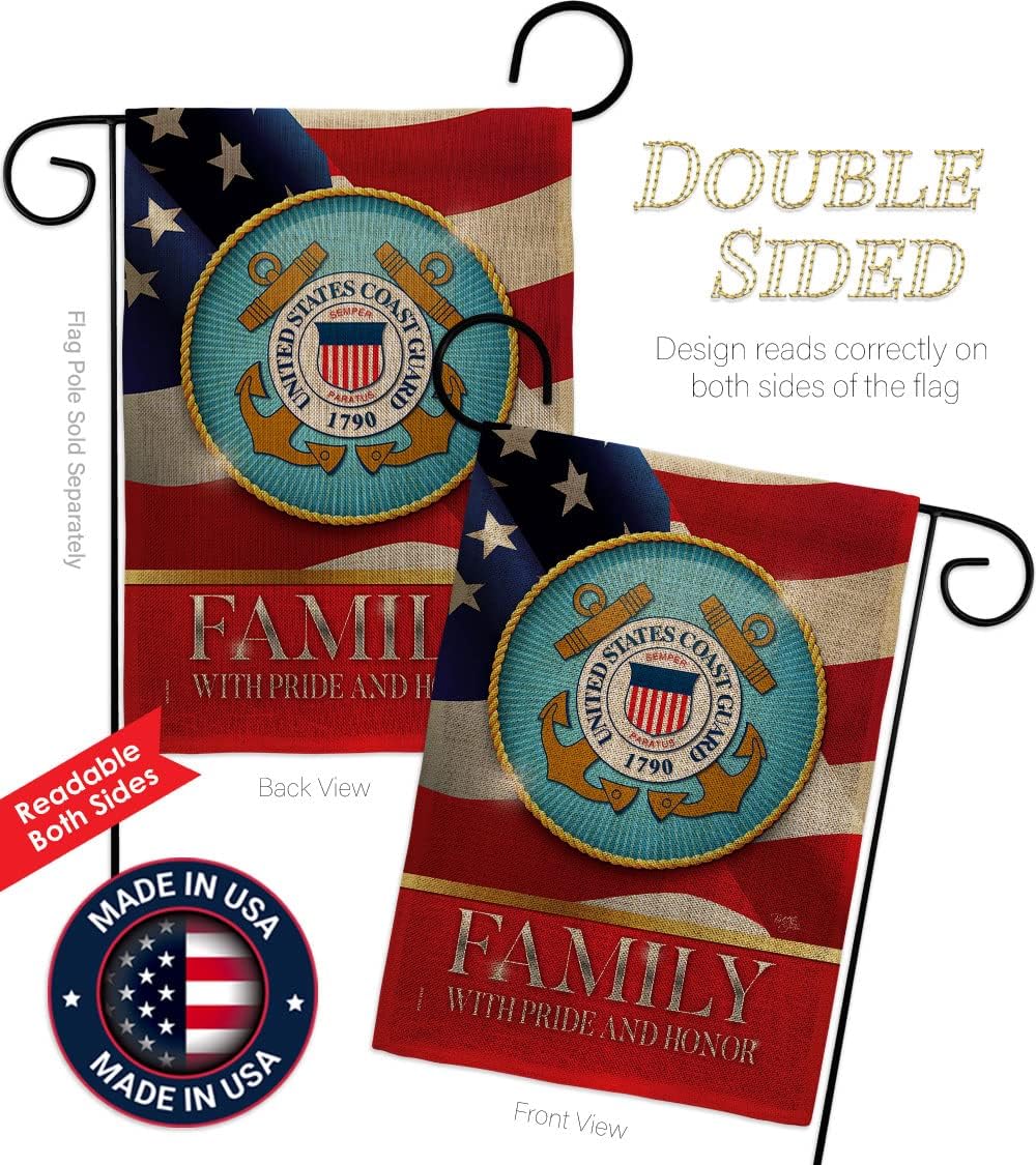 US Coast Guard Family Honor Burlap Garden Flag - Armed Forces USCG Semper Paratus United State American Military Veteran Retire Official - House Banner Small Yard Gift Double-Sided 13 X 18.5