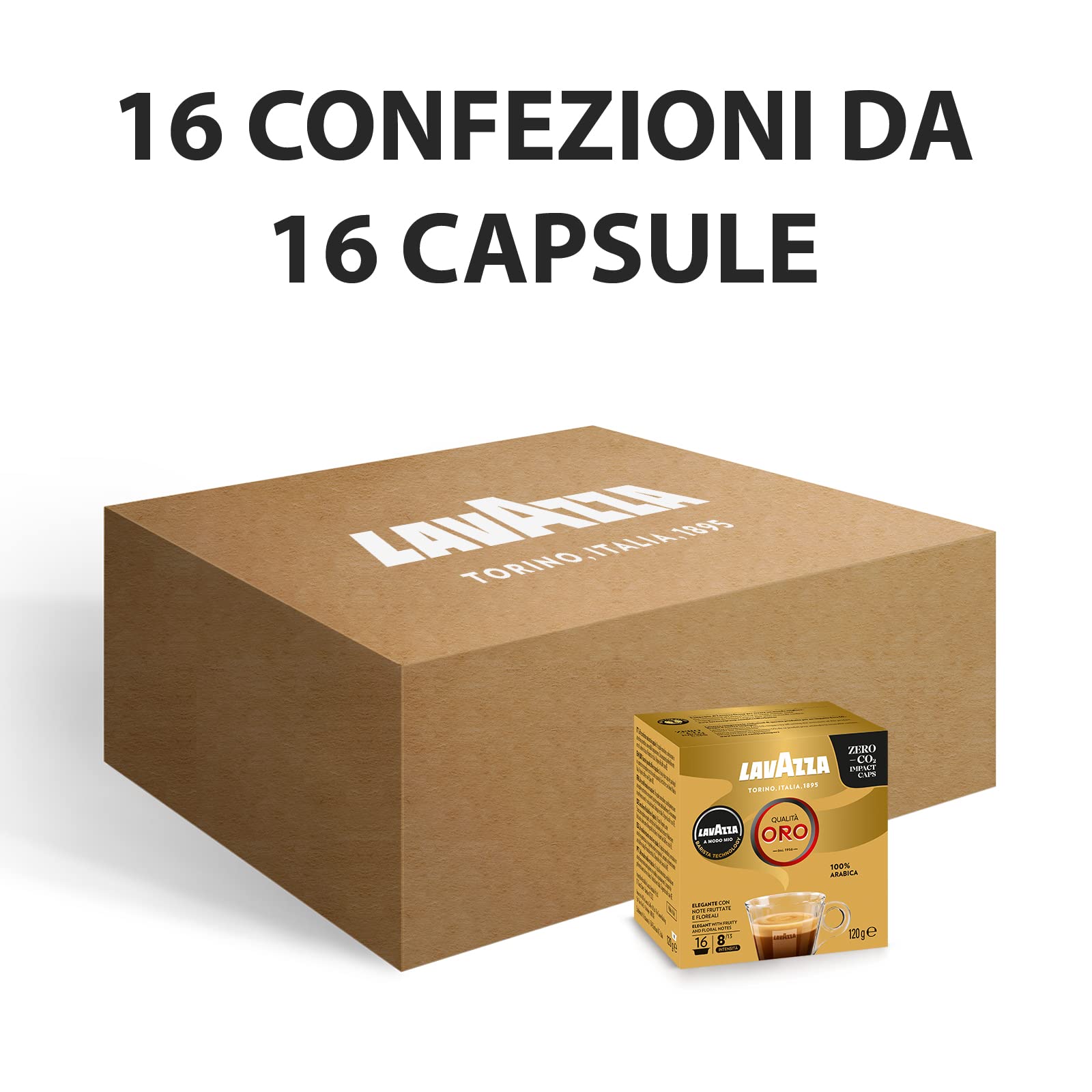 Lavazza, A Modo Mio Qualità Oro, Kaffeekapseln, mit Aromanoten von Früchten und Blumen, 100% Arabica, Intensität 8/13, Helle Röstung, 256 Kapseln (16 x 16)