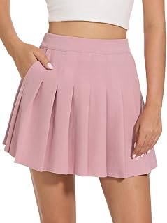 Frauen Mädchen Kurze hohe Taille Taschen gefaltete Rock, Basic Solid Dehnbaren Informell Mini Skater Rock mit Shorts S-XXXL