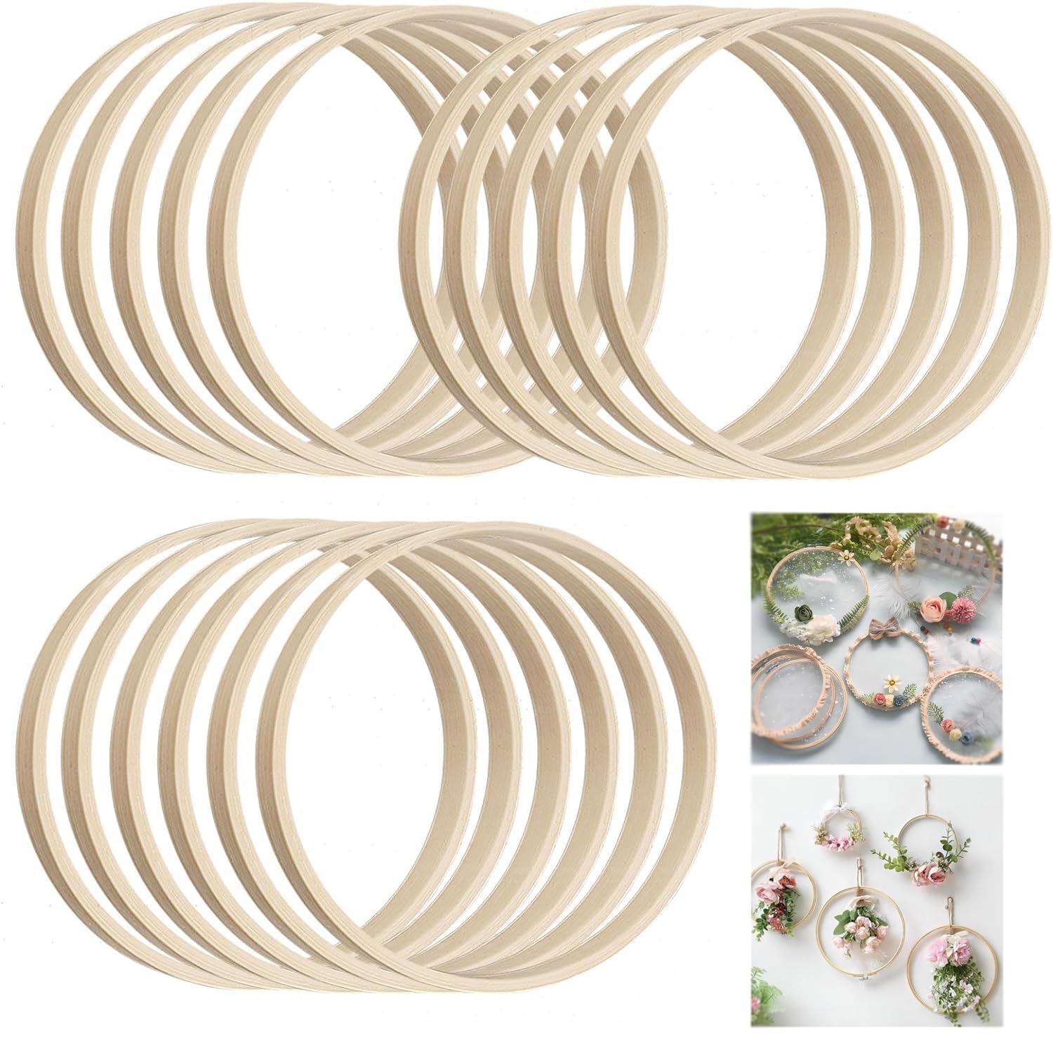 Pack of 16 Bamboo Floral Hoop 10 cm Wooden Rings for Crafts Dream Catcher Rings Wooden Flower Wreath for DIY Valentine's Day Anniversary Wedding Wreath Decoration Wall Hanging