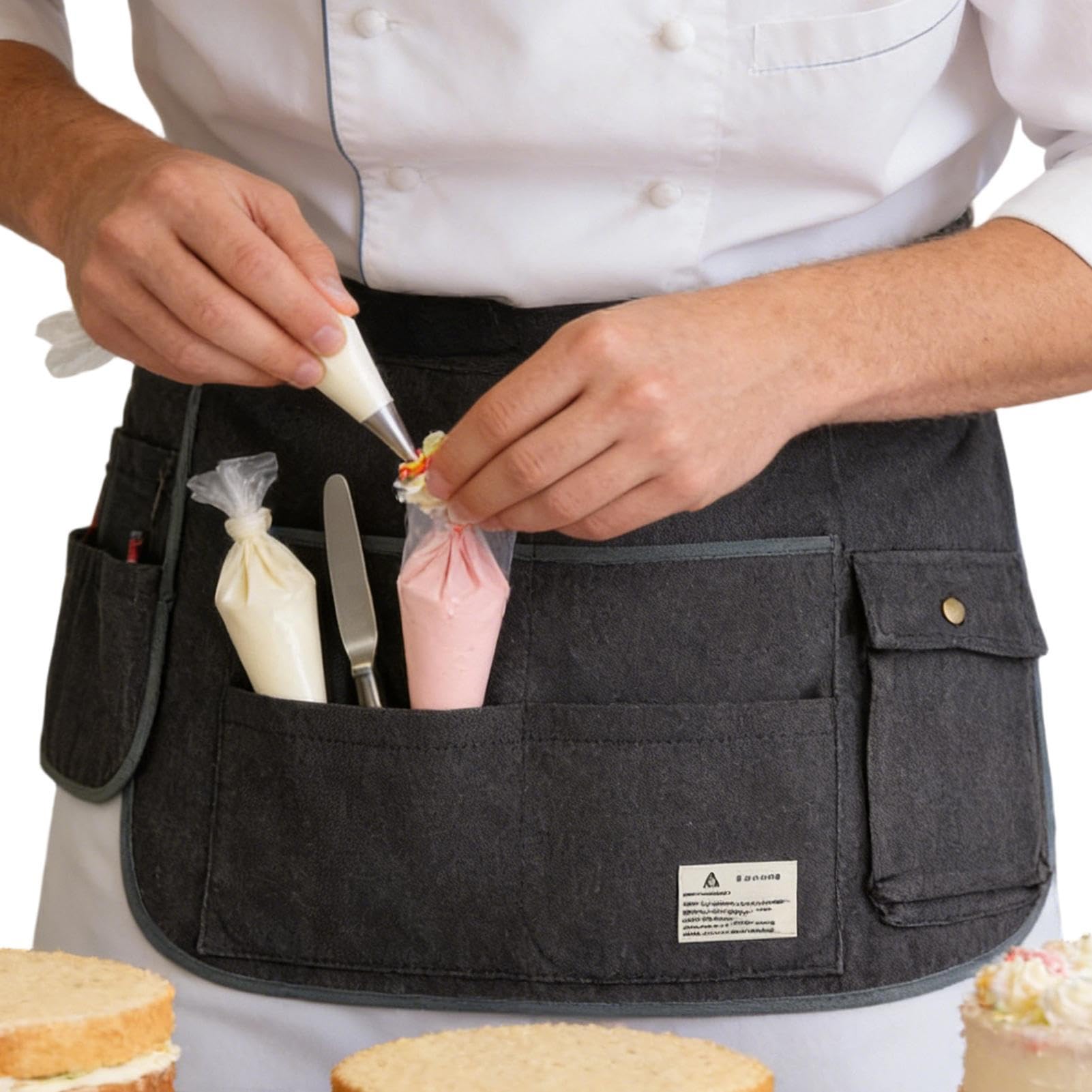 Grembiule da giardino, leggero, in denim, con cintura regolabile in vita e tasche, grembiule da lavoro durevole per cucinare, cucina, barbecue, all'aperto, uso domestico