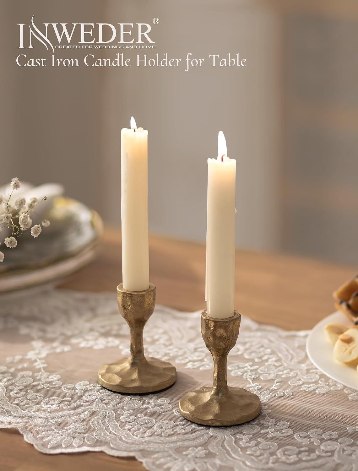 Antique Brass Candlestick Holders: Cast Iron Taper Candle Holder