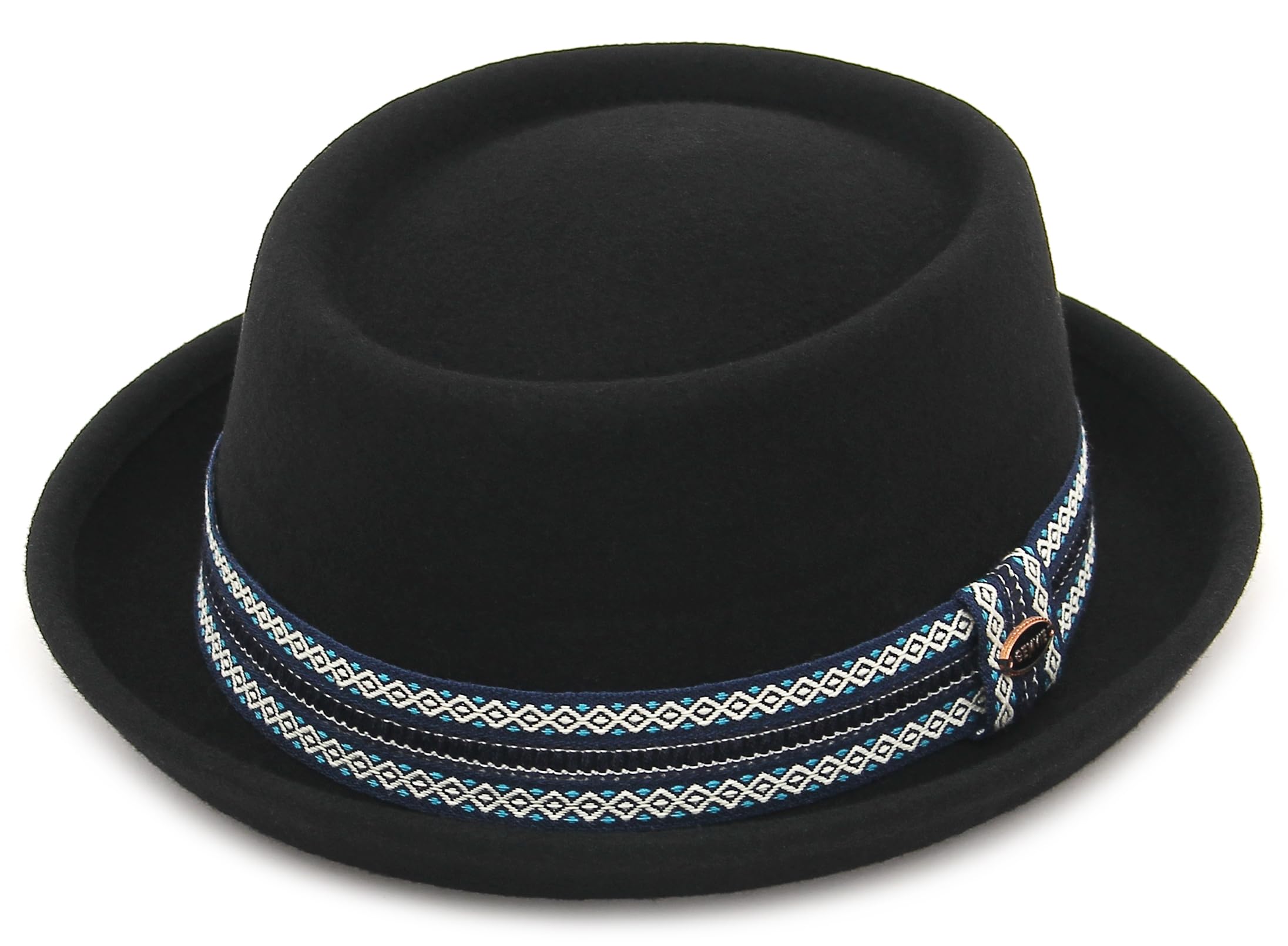 GEMVIE Kapelusz wieprzowy dla mężczyzn i kobiet 100% filcowy wełniany kapelusz Fedora Trilby czarny dorosły unisex kapelusze porkpie, Czarny + retro pasek, Rozmiar uniwersalny