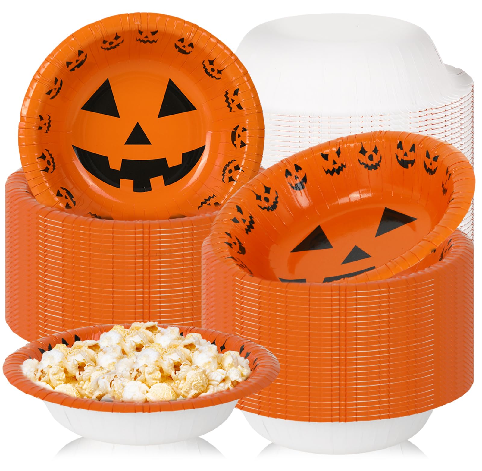 Bols en papier Halloween Whaline | Lot de 100 coupelles citrouille pour friandises et collations