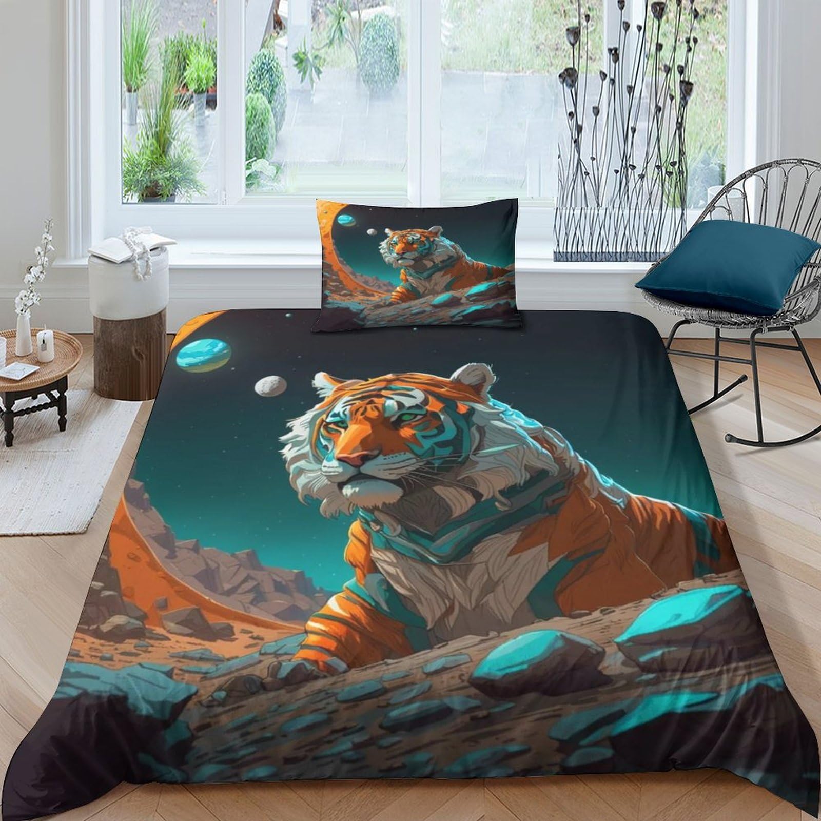 Housses de couettes art wildlife anti-plis pour lit simple d'enfant