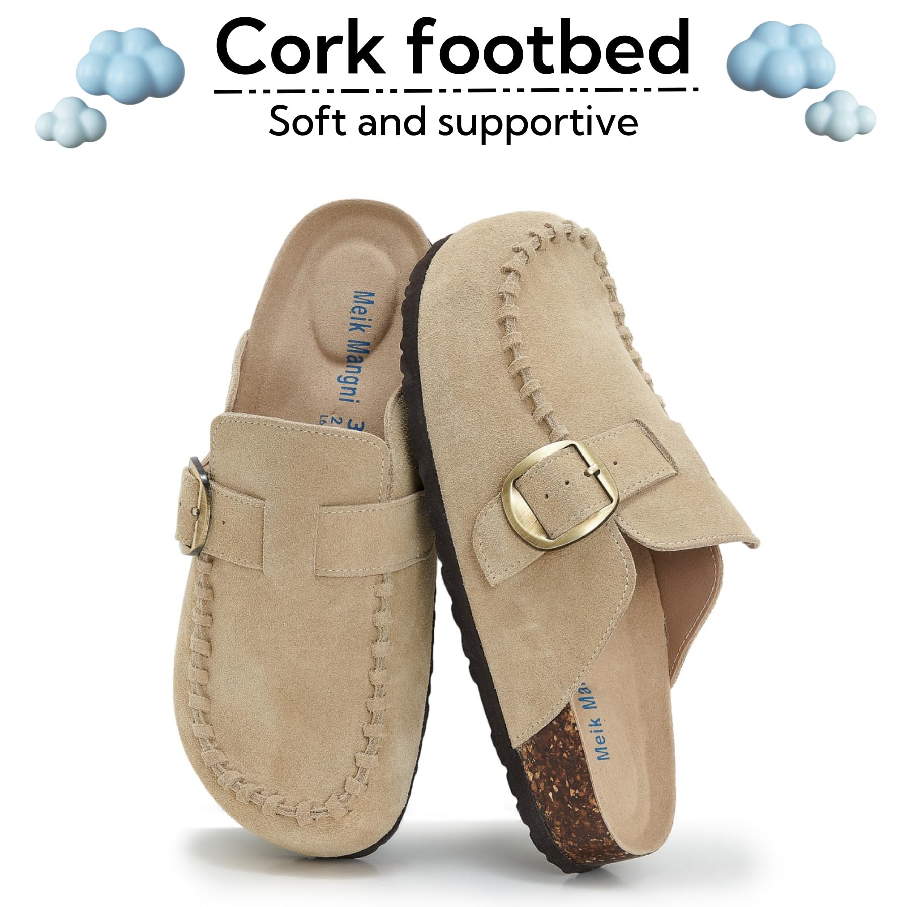 SMajong Mules et Sabots Homme Femme Confortables Cuir Liège Chaussons Classique Pantoufles avec Boucle Chaussures de Jardin d'Intérieur Extérieur GR.36-44 EU