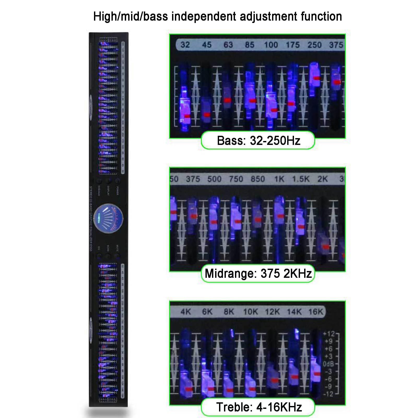 Equalizzatore audio a 22 bande EQ grafico stereo digitale a doppio canale 1U montaggio a rack con 10 preset, regolazione bassa/media/alta, riduzione del rumore per la sintonizzazione HI-FI domestica