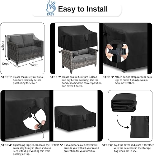 Miniatura 6 de OutdoorLines Funda impermeable para sofá biplaza de patio al aire libre, resistente a los rayos UV, resistente a la intemperie, fundas deslizantes