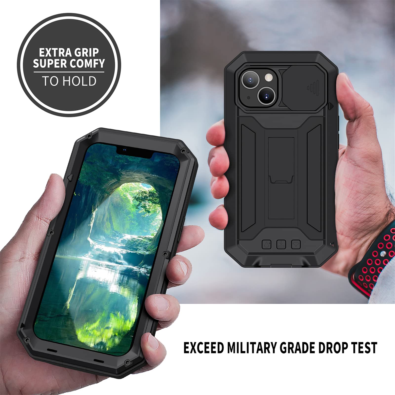 Funda para iPhone 13/13 Pro/13 mini/13 Pro Max/13 Mini, [Protección de la cámara] [Anti-Polvo & Anti-Arañazos] Heavy Duty Metal Bumper Antichoque Case con Soporte