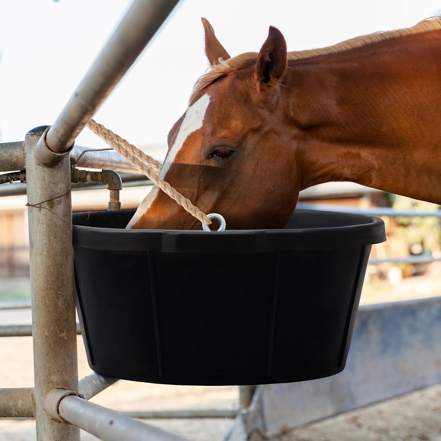 Maxdot 3 Pcs Corner Feed Pan Rubber Tub with Hanging Hooks 6.5 Gallon/26 Quart 90° Fit Coop Horse Feeder Trough 8.3 x 17.7 in Feed Pan for Poultry Goats Horses Dog Animal Livestock Feeding