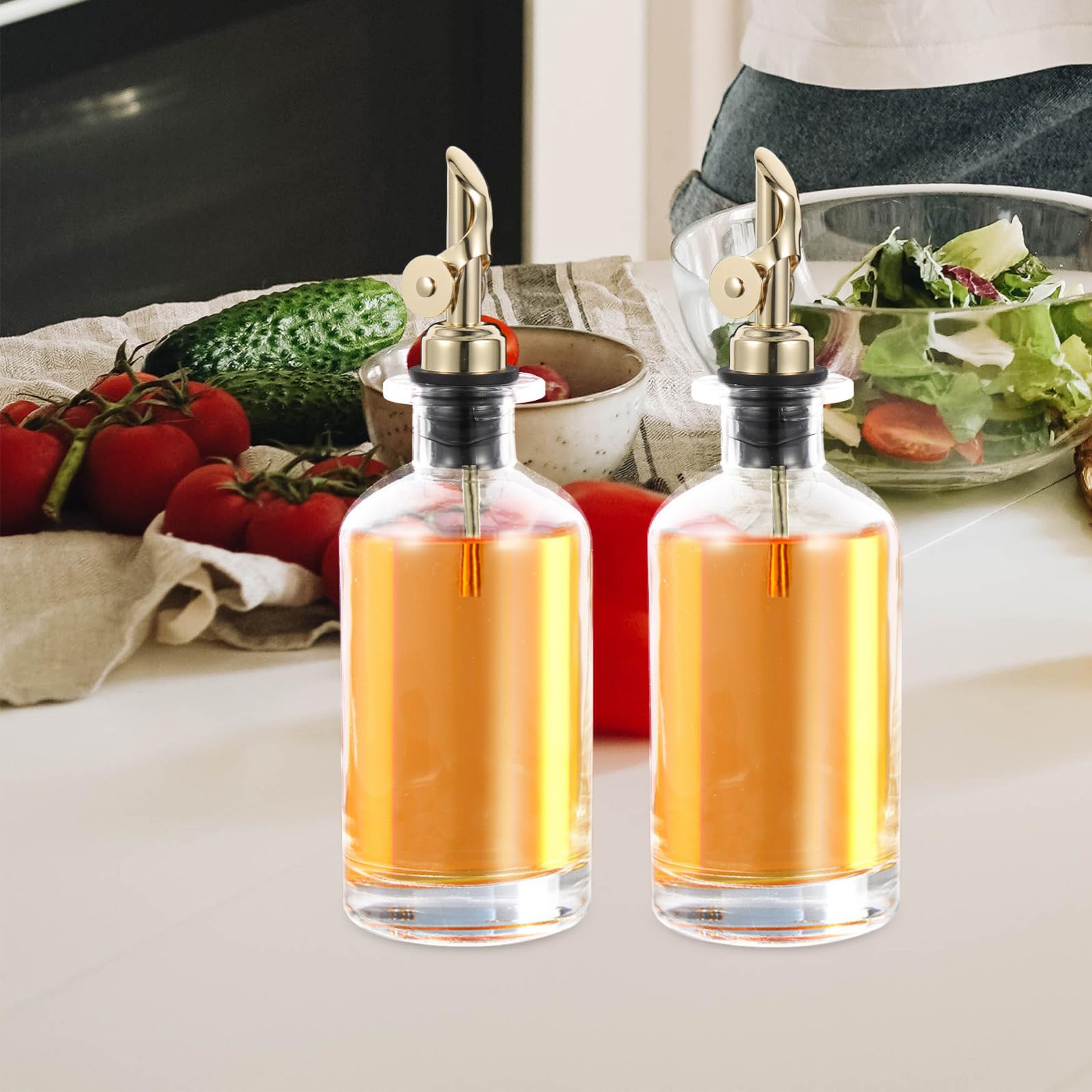 ULTECHNOVO 2 Pezzi Dispenser Automatico Inossidabile Cucina da in Vetro 350ml Controllo Apertura Facilitata per Salsa e Aceto