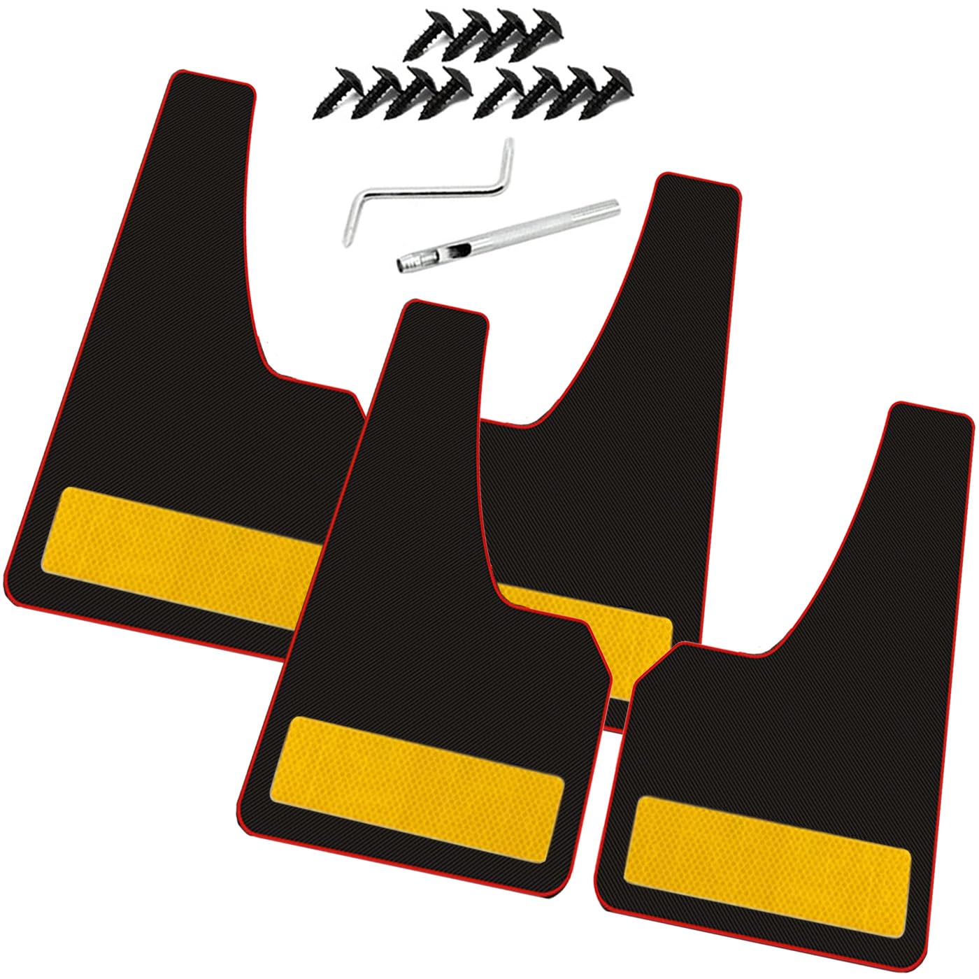 Universal Rubber Mud Flaps, Large Size Soft Mud Flaps Mudguards All Weather, Yellow Square-with Night Reflection, Fits for Truck, Off-Road Vehicle, Large, Van, Wear and Scratch Resistant 4Pcs