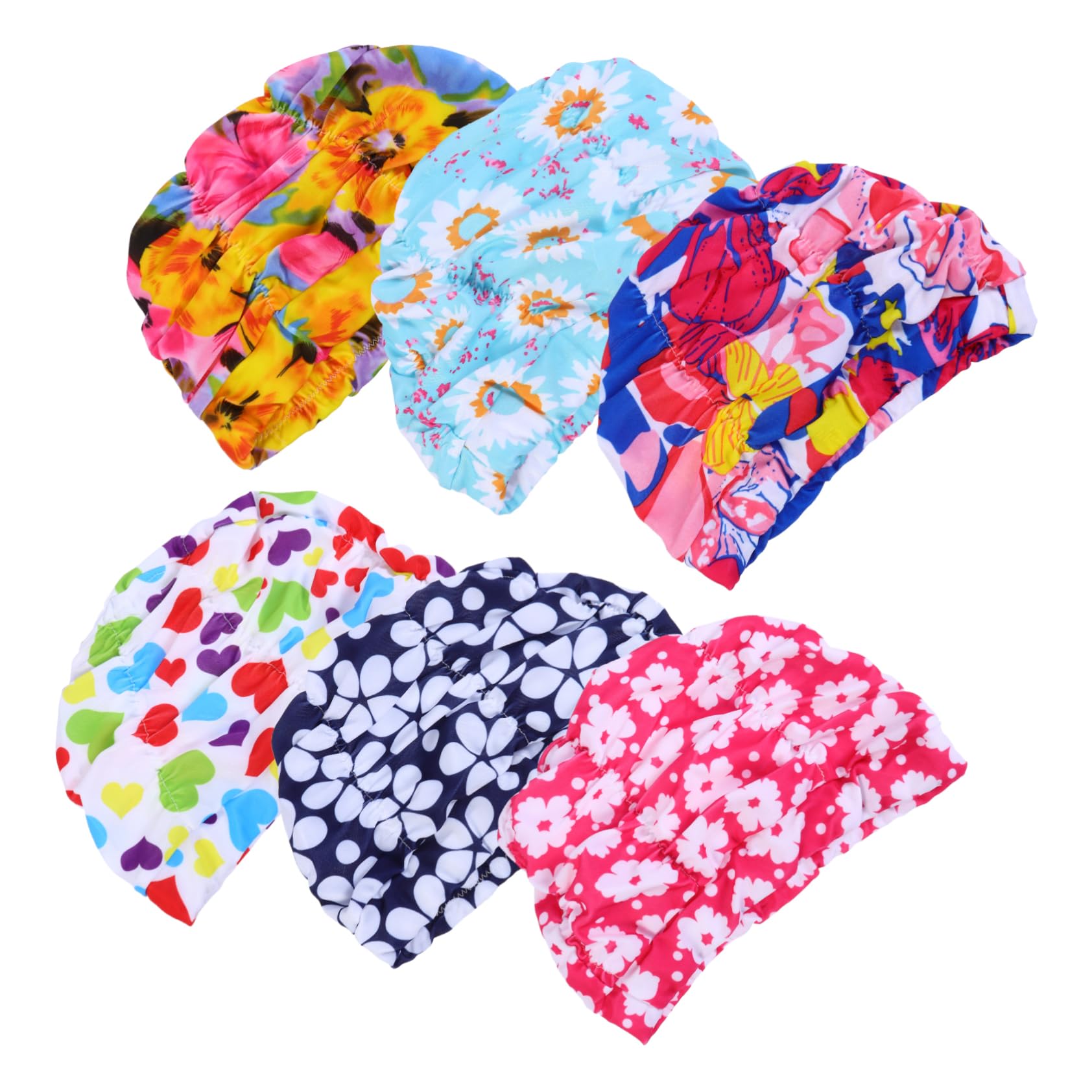 Cuffia Piscina Plissettata 6 Pezzi in Nailon per Donne | Vestibilità Elastica e Confortevole, per Chioma, Stile Fashion, Atmosfera Estiva, Pratica per Nuoto