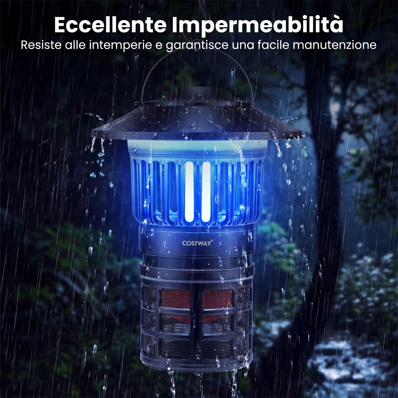 COSTWAY Lampada Antizanzare Elettrica, 2 in 1 Lampada Zanzare Esterno Impermeabile con Luci Regolabili, Batteria Ricaricabile e Maniglia, Trappola per Zanzare per Campeggio e Picnic