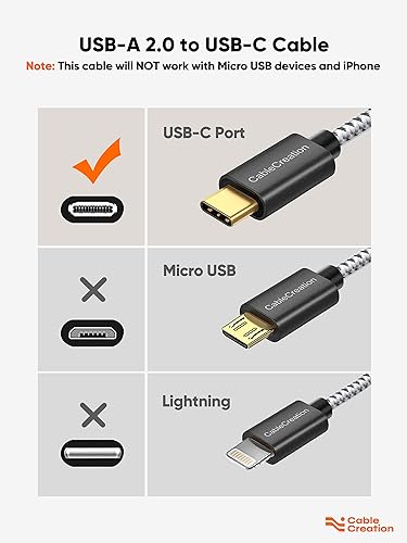 Miniatura 2 de CableCreation Cable corto USB a USB C de 1 pie, cable USB A a USB C, cable de carga rápida trenzado USB C macho a USB macho para banco de energía,