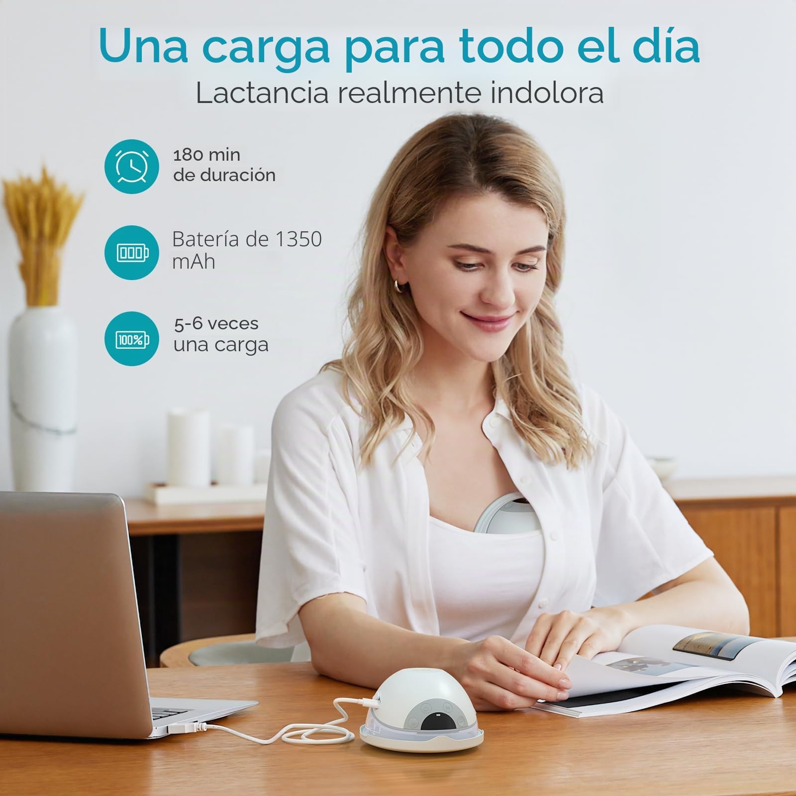 Paruu P20 Sacaleches Electricos Manos Libres, 4 Modos y 12 Niveles de Succión con Brida de Doble Sellado de 19/21/24 mm, Diseño visual del tiempo y el volumen de la leche (2, Verde claro)