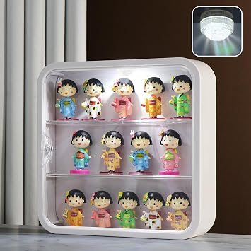 Wall Mounted Clear Display Case for Pop Mart, LED Illuminated 3-Tier Figure Display Box with Magnetic Door, Dustproof Floating Shelf for Figures, Blind Box Storage, No-Drill Design