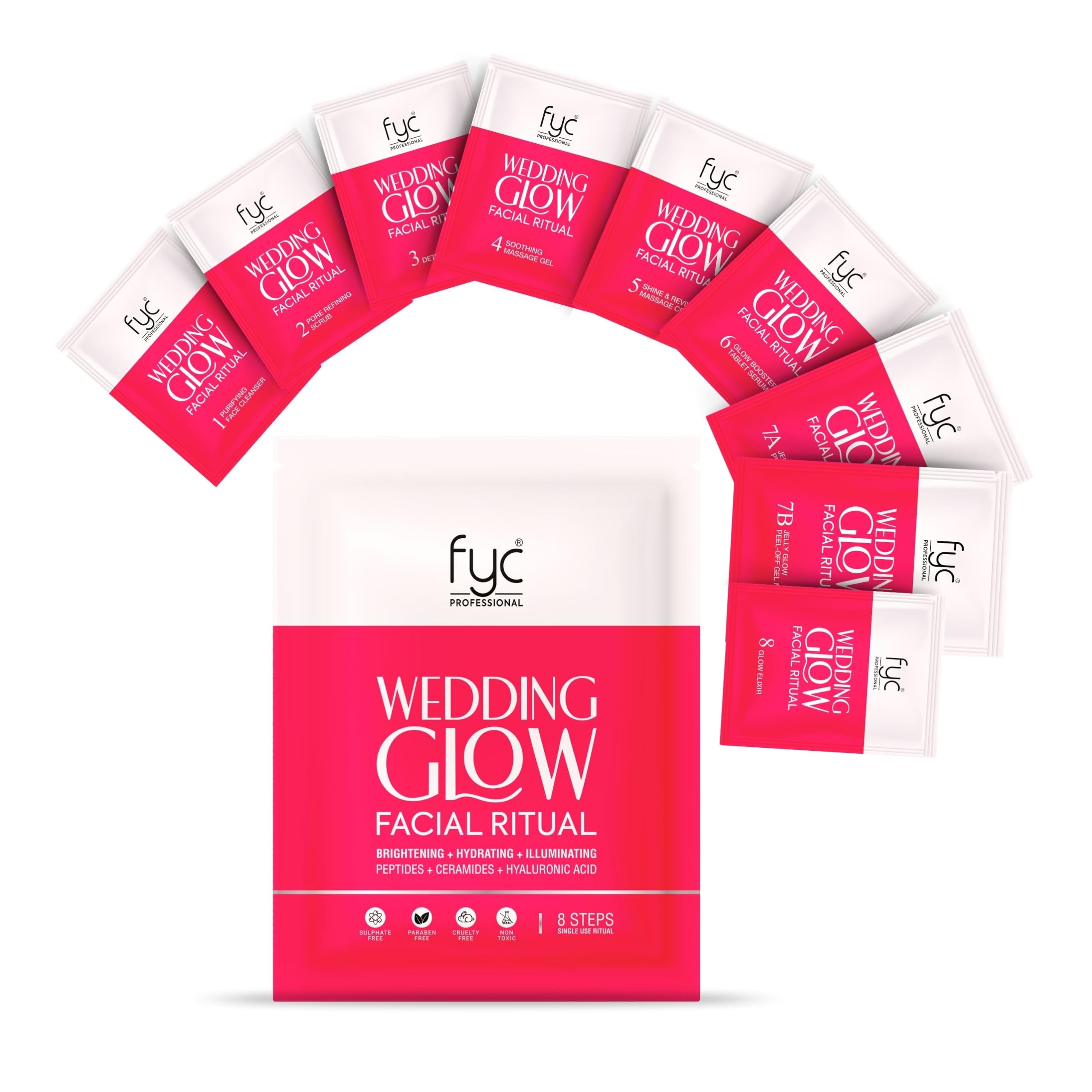 FYC Professional Bridal Facial Kit – Wedding Glow 8 Step Facial Ritual for Radiant, Bright, Hydrated Skin with Peptides, Ceramides, Hyaluronic Acid, Niacinamide & Glycolic Acid (185g)-image-9