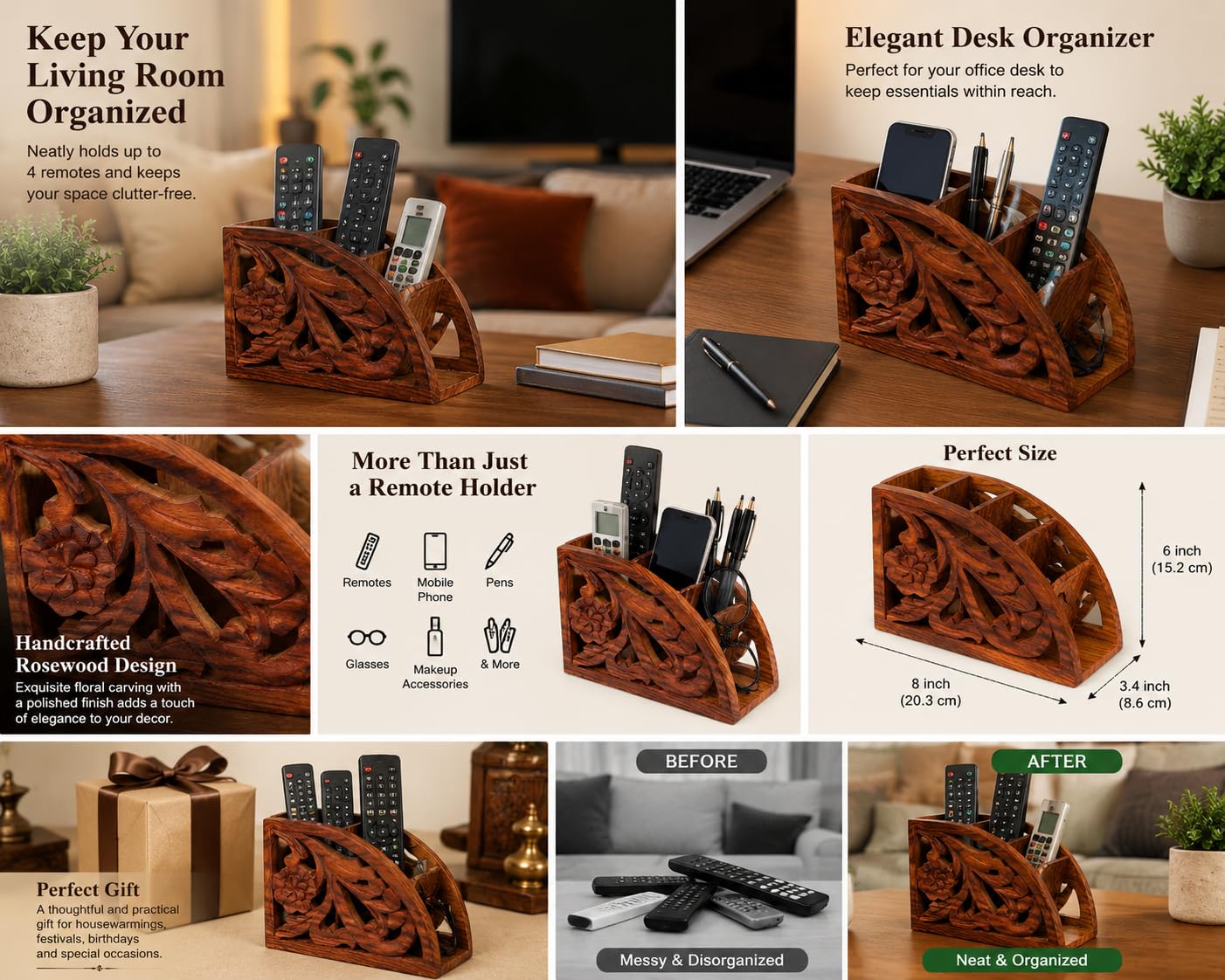 ITOS365 SRS Wooden Remote Control Storage Holder Stand Organizer Rack 2