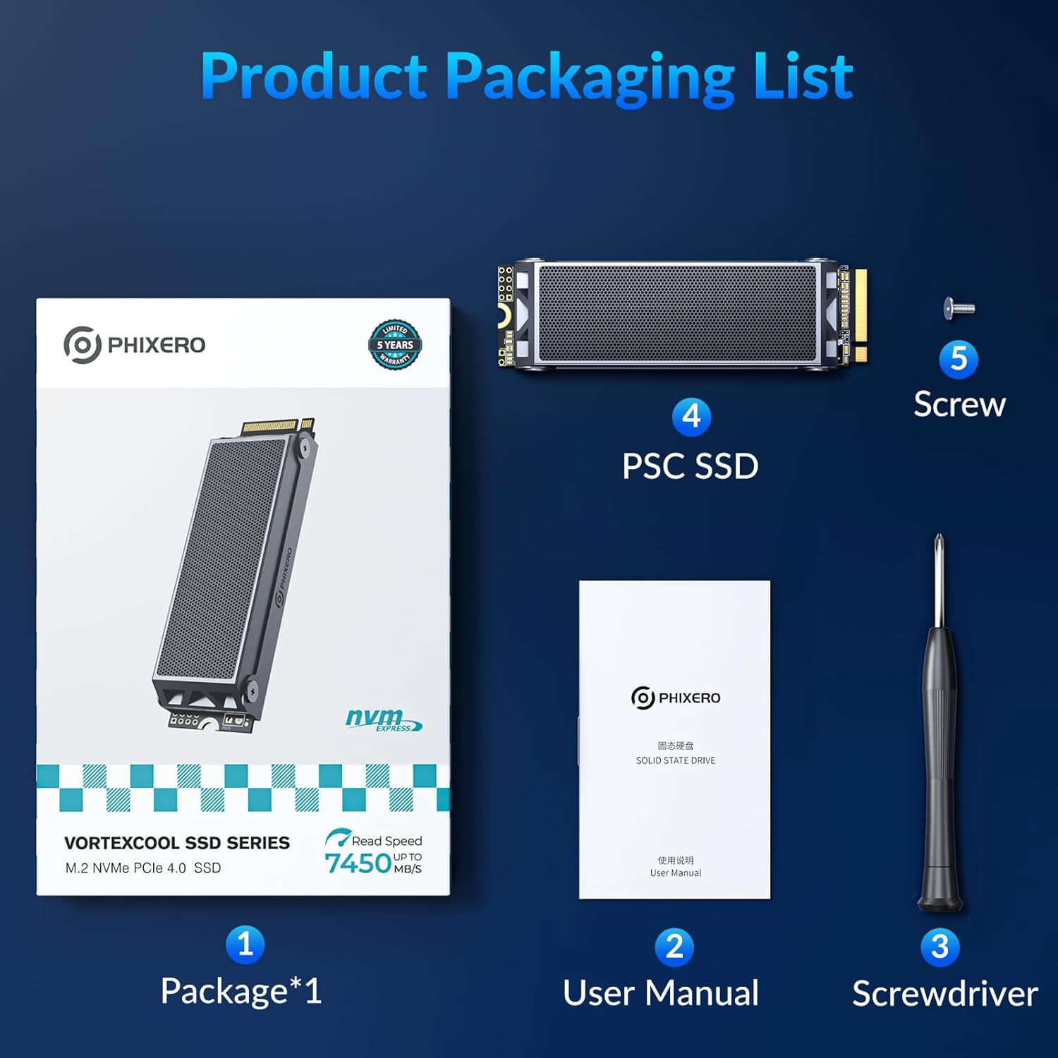 PHIXERO PSC SSD 2TB with Heatsink, Up to 7450MB/s, TLC NAND M.2 NVMe, PCIe 4.0 2280, Innovative IceArmor Cooling, Internal SSD for Desktop PC