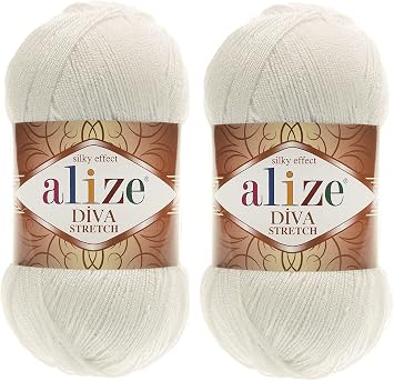 Alize Diva Stretch Yarn Hand Knitting Lot of 2 Skeins 200gr 875yds Elastic Microfiber Acrylic Stretch Bikini Yarn 62