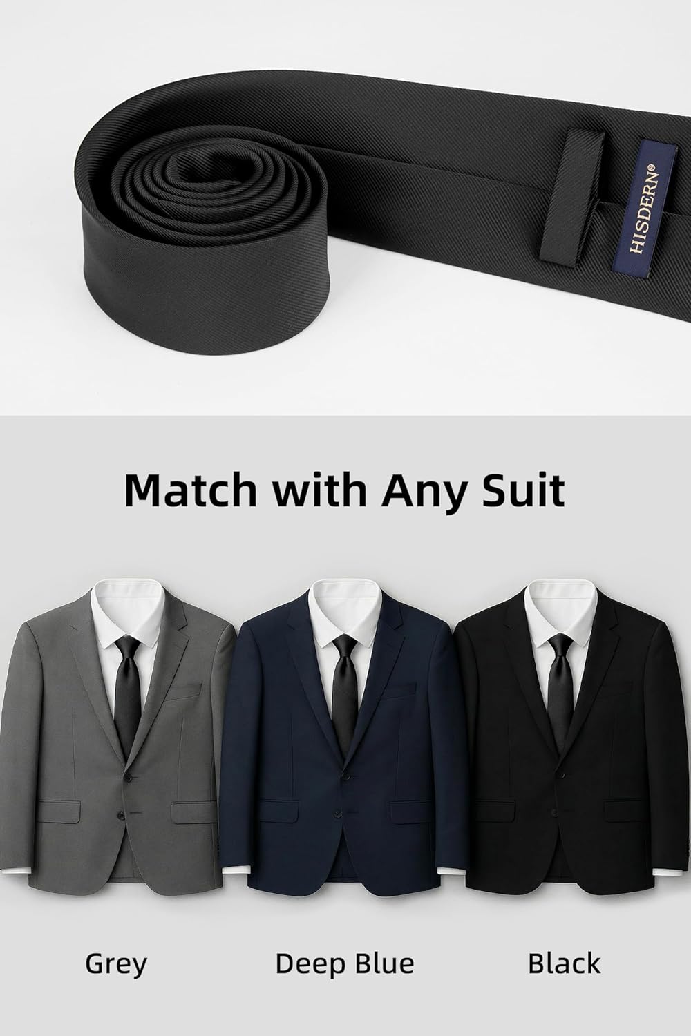 HISDERN Mens Ties Solid Color Ties for Men Formal Necktie with Pocket Square Set Satin Silk Neck Tie Handkerchiefs Set - Image 3