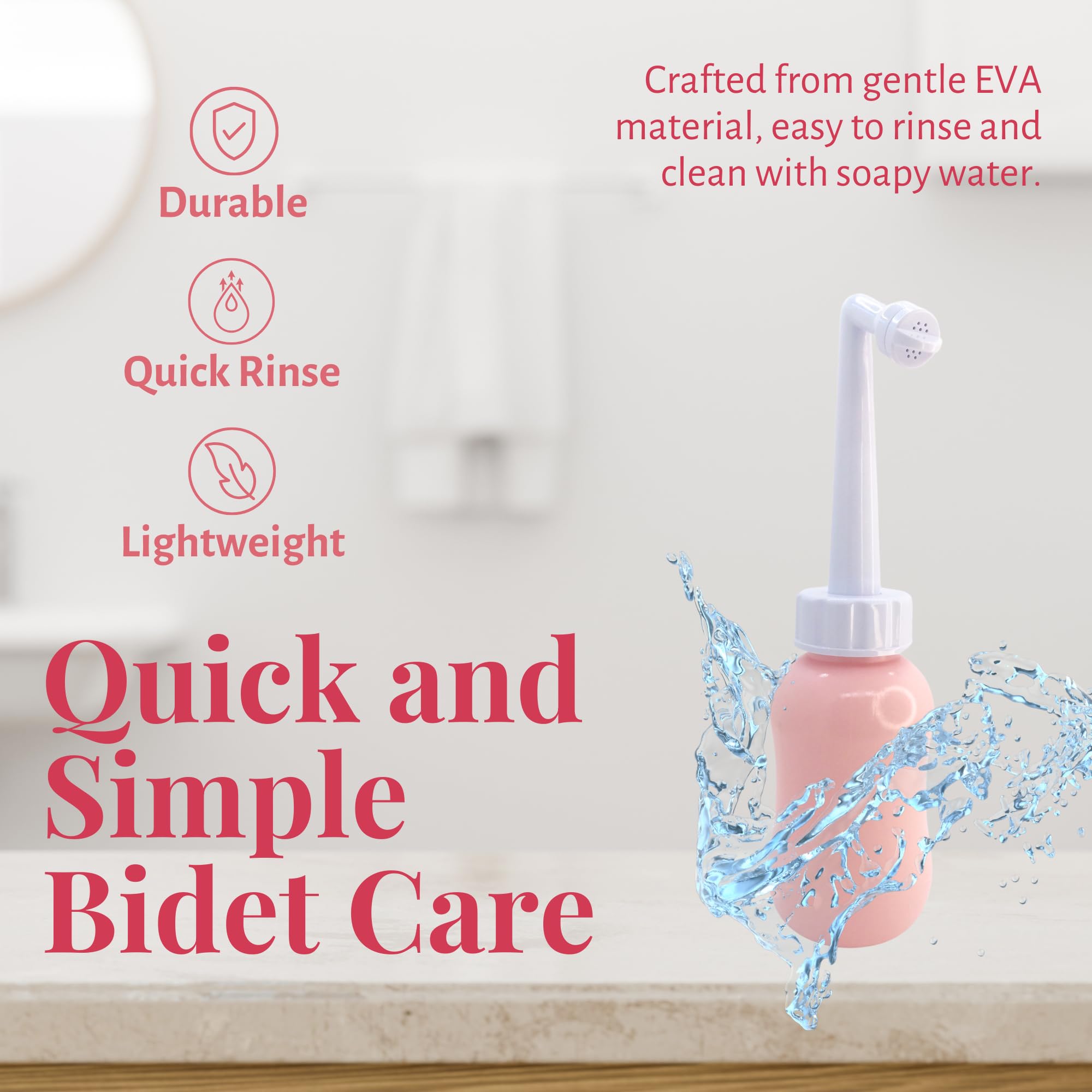 Peri Bottle After Birth Care for Postpartum Essentials Feminine Pink Portable Bidet Water Squeeze Spray Bottle for Pain Relief tears Hemorrhoids with Bottle Cap 300 ml (10 oz)