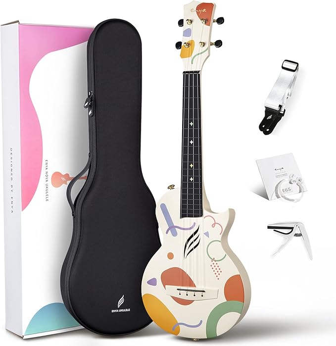 Enya Concert Ukulele Nova U 23’’ Carbon Fiber Travel Ukelele with Beginner Kit