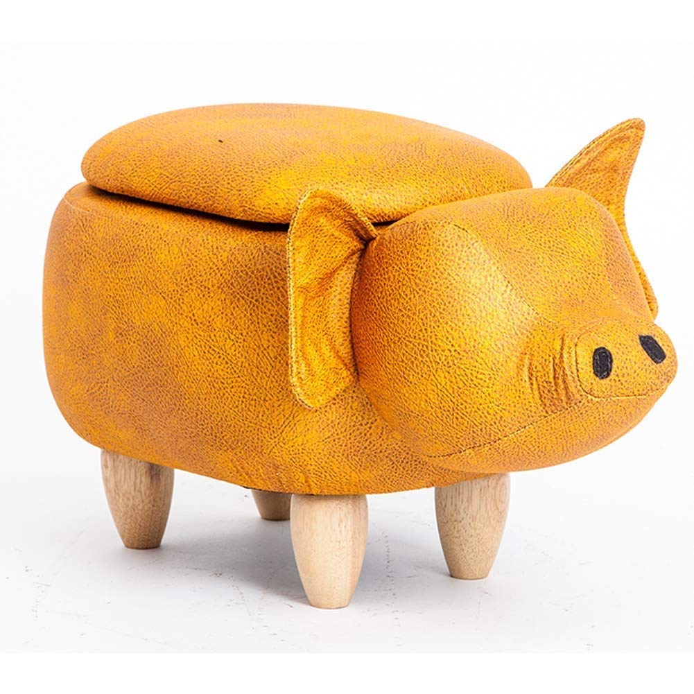ENCOUNTER-G Cute Animal Storage Stool/Personality Solid Wood Feet Stool/Simple Creative Living Room Sofa Low Stool/Child Bedroom Multifunction Small Bench Ottoman,Gold