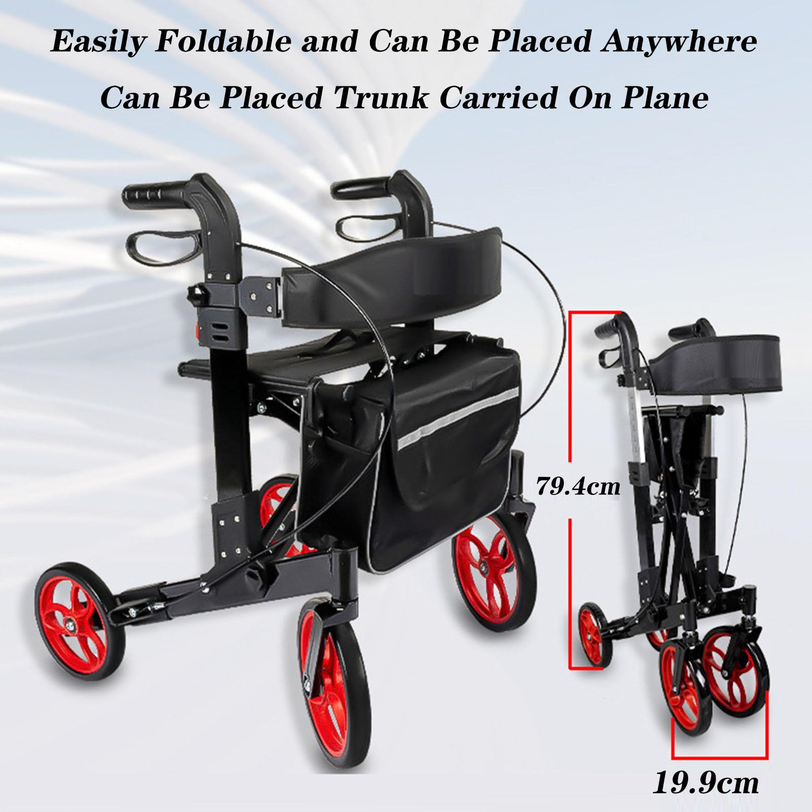 SFKLYU Składany Chodzik Typu Rollator Chodziki Typu Rollator Dla Seniorów Z Siedziskiem, Lekka Aluminiowa Rama Chodzik Typu Rollator Dla Pacjentów Z Hemiplegią, Udarem Mózgu,A2